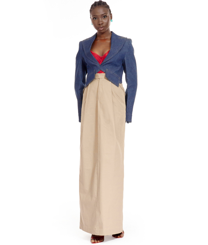 Cropped Jacket & Khaki Skirt