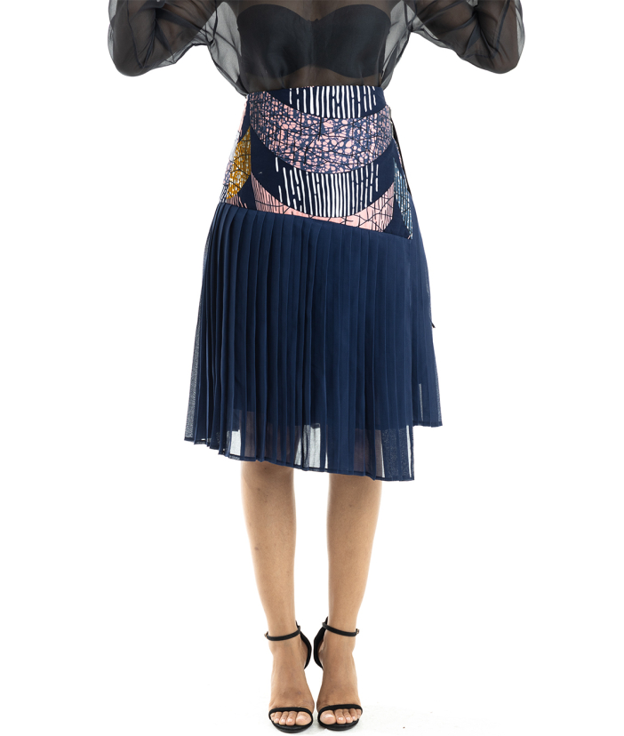 Osha Asymmetric Pleated Skirt