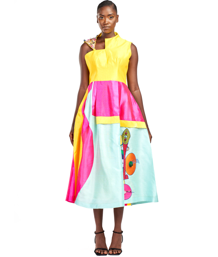 ROBE CYTADINE TRICOLORE (ASSYMETRICAL SLEEVELESS)