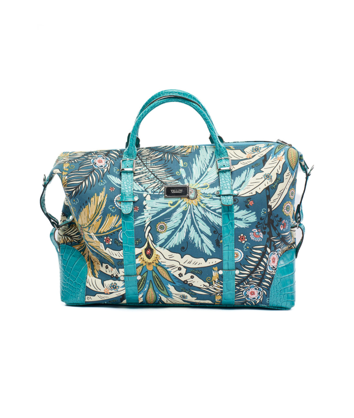 The travel bag en vert turquoise fleuries 