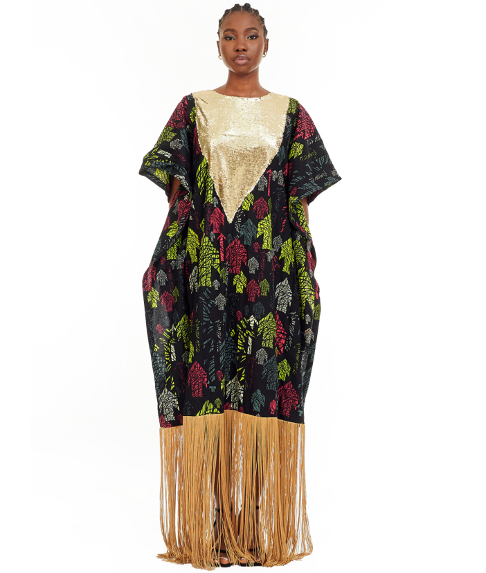 Ngozi Ankara and Sequin Fringed Boubou