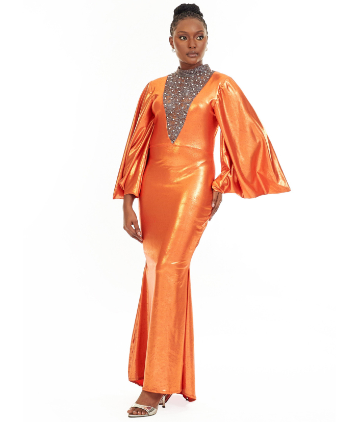 Ego Luxe Metallic and Lace Maxi Dress