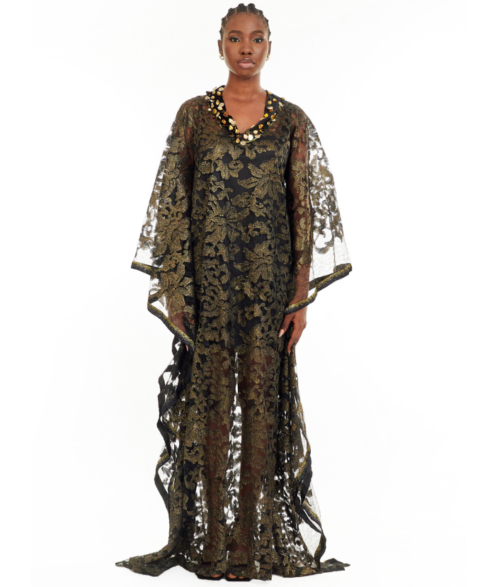 Ego Embellished Lace and Velvet Boubou