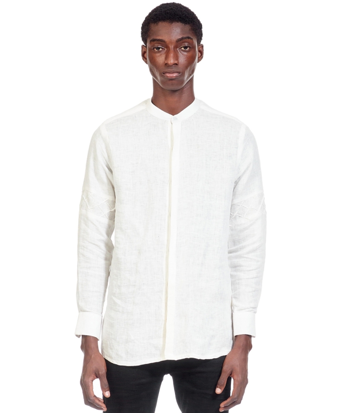  White  Cross -Pleated Sleeve Shirt