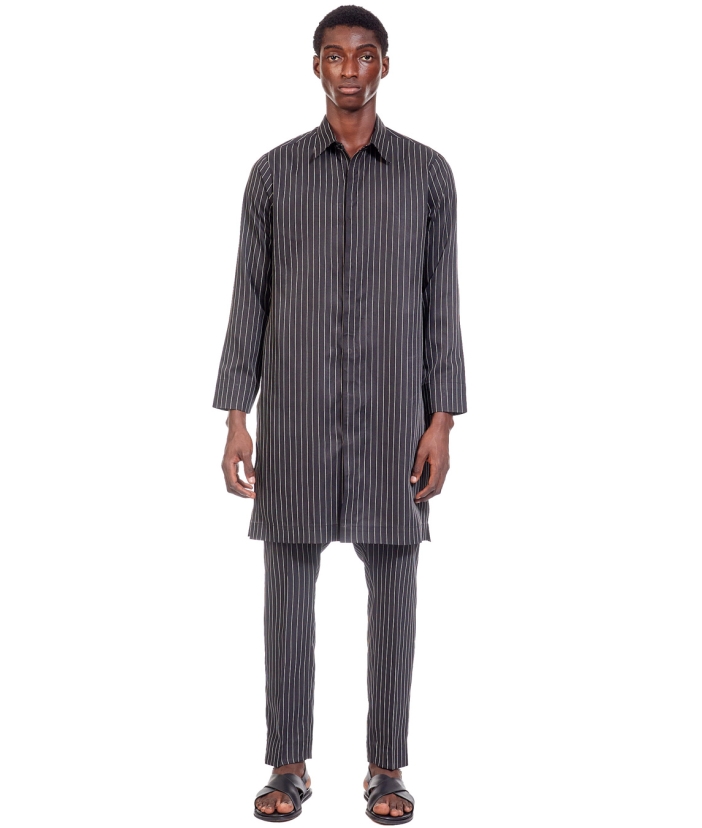 Black Shirt Collar Kaftan Set