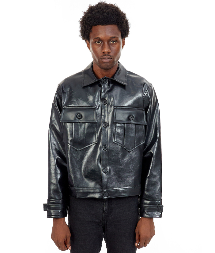 LEATHER JACKET WITH LOGO BACK