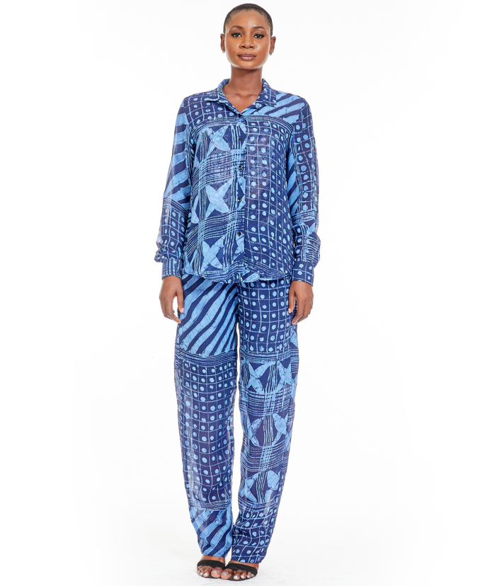 Adire Eleko Inspired Chiffon Pant Set
