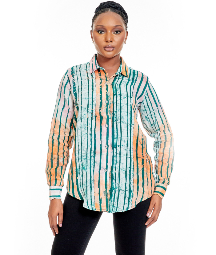 Green-Mix Striped Chiffon Shirt