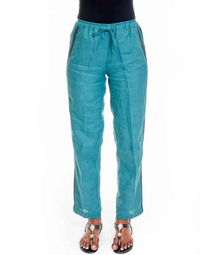 ⁠Bottle Green Linen Pants 