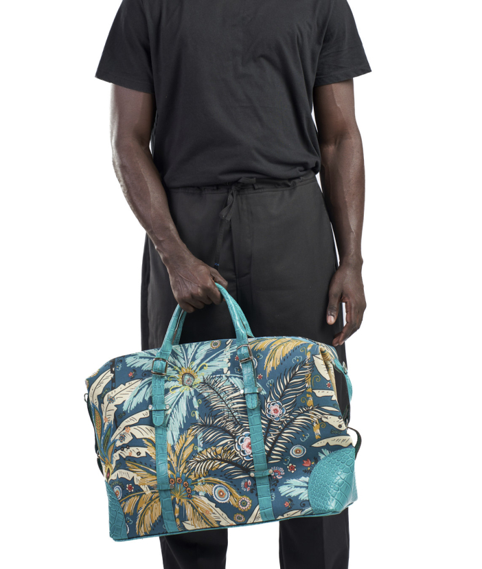 The travel bag en vert turquoise fleuries 
