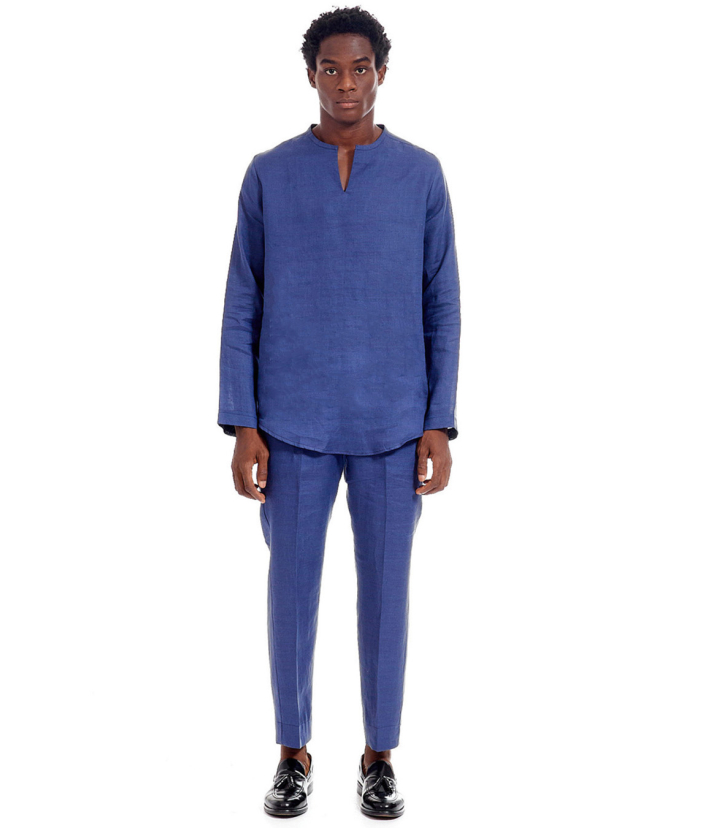 Blue Linen Pants Set