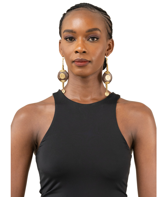 Brown Coconut Brass Earrings