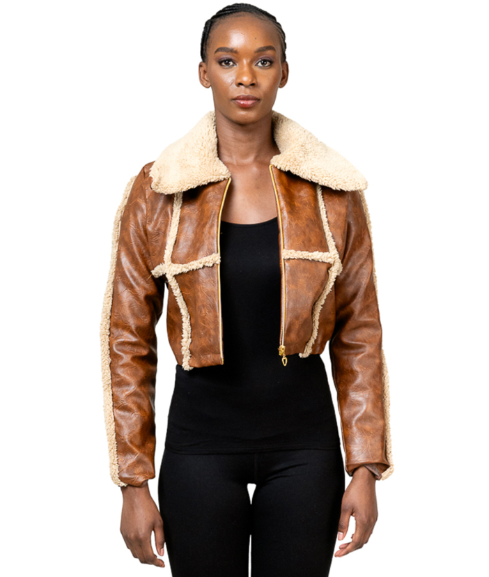 Brown Leather Crop Jacket