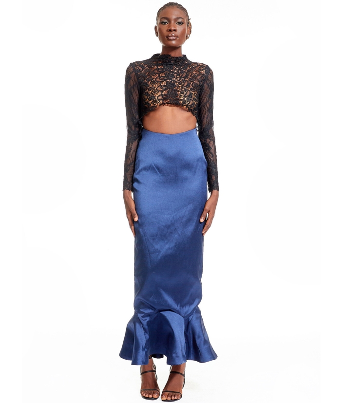 See-Through Lace Dress with Front Cut-Out Detail