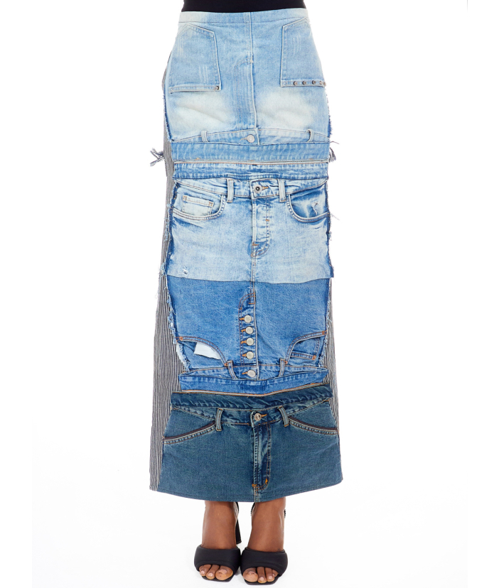 DENIM PATCH MAXI SKIRT