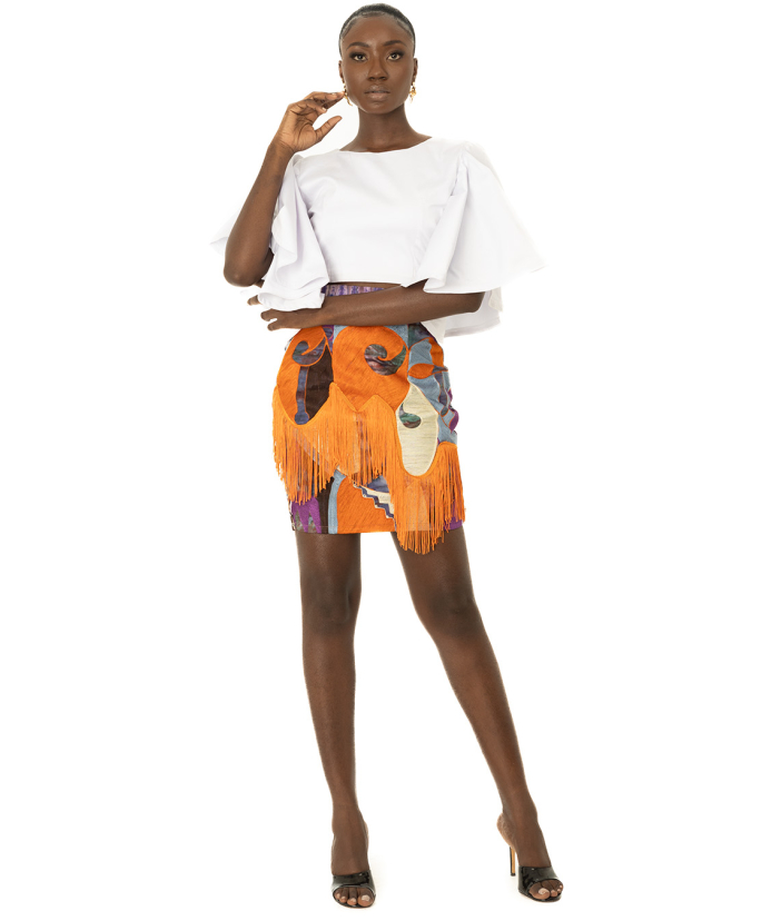 Embroidereed tye dye skirt with fringes