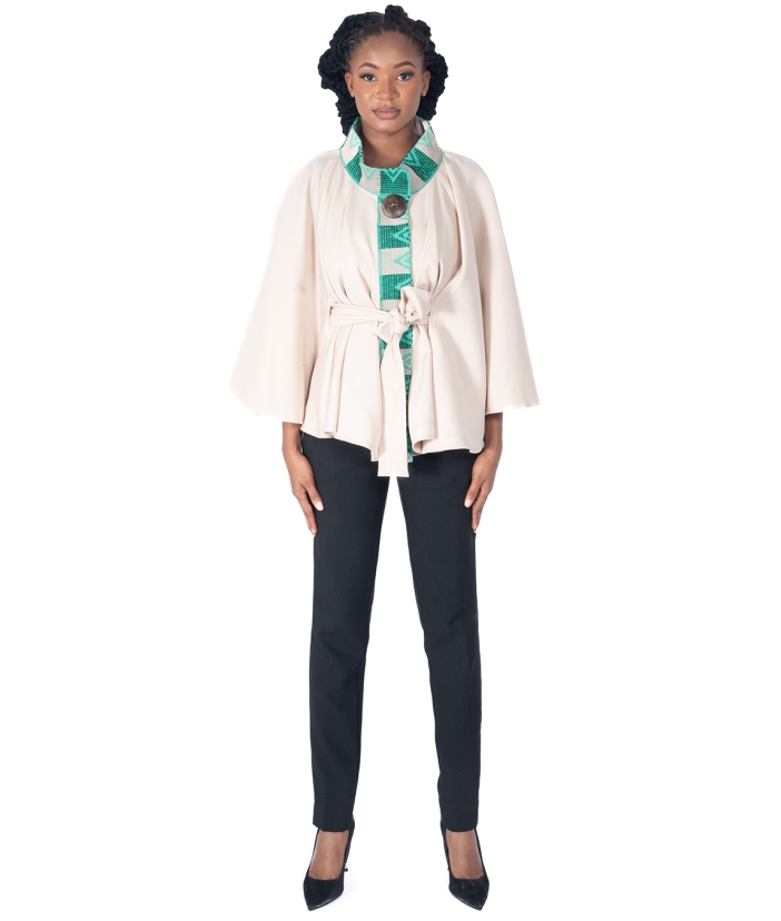 Ethnic cape with a rope: ORIGIN beige green