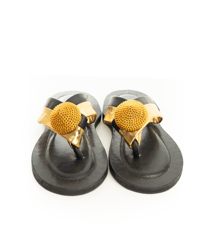OBREMPONG BLACK LEATHER AND GOLD