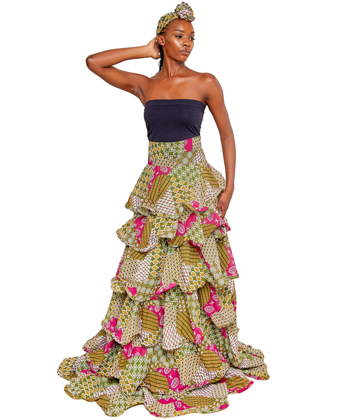 High waist tiered maxi skirt