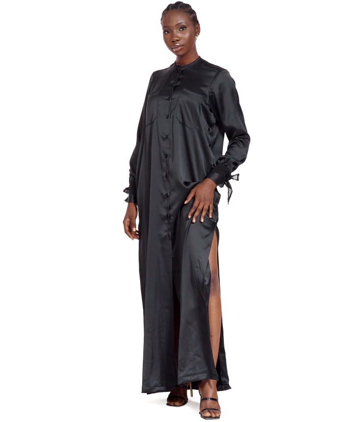 Silk Shirt Dress (Black)