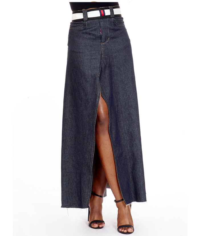 Slit Detail A line Denim Skirt
