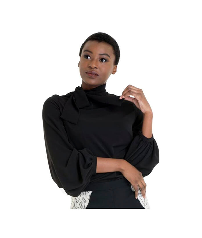 Owari Pussy Bow Top - Black