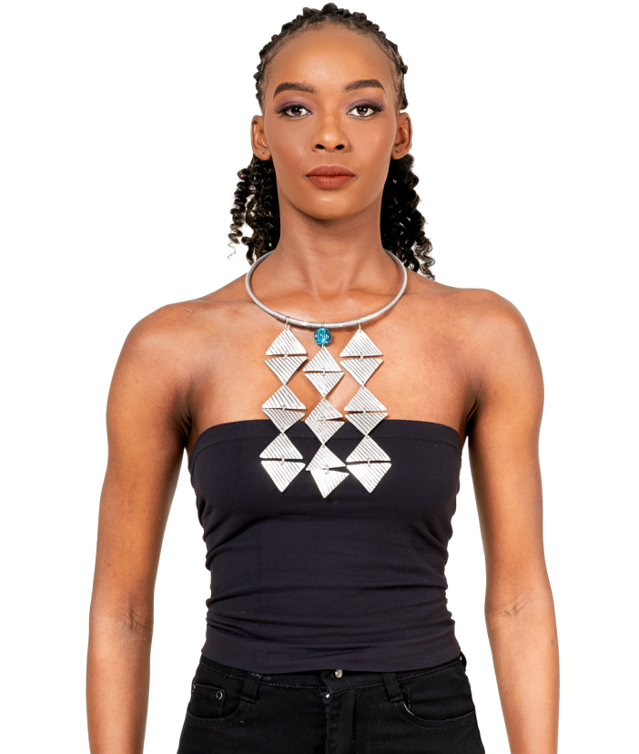 Silver Multiple Triangular Dangles Necklace