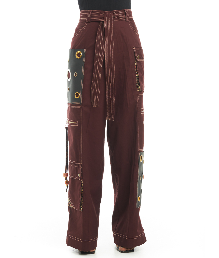 Patch Leather Pocket Cargo Pants