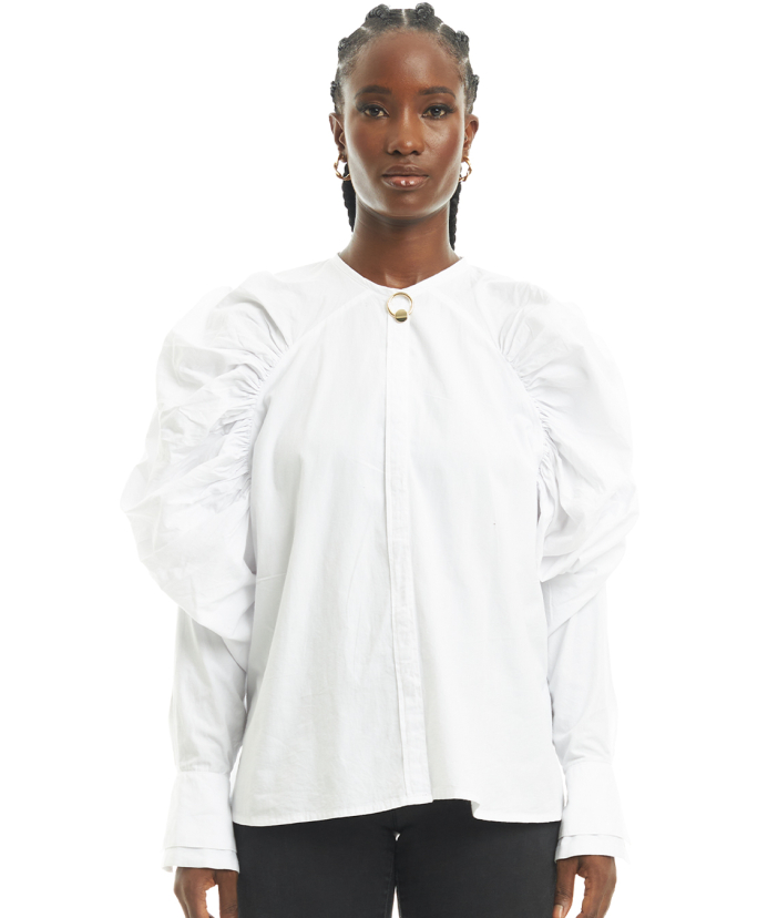 Puff-sleeve White Shirt