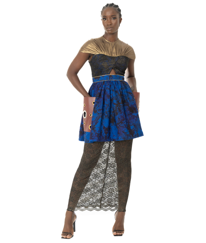 Tie-dye Patch Leather Pocket Dress