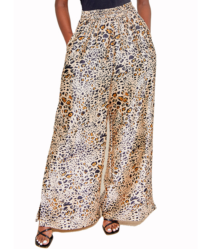 Trouser Silk Zip Slit Leopard