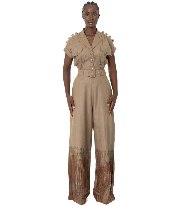 Two Piece Linen Crop Top and Palazzo Pants