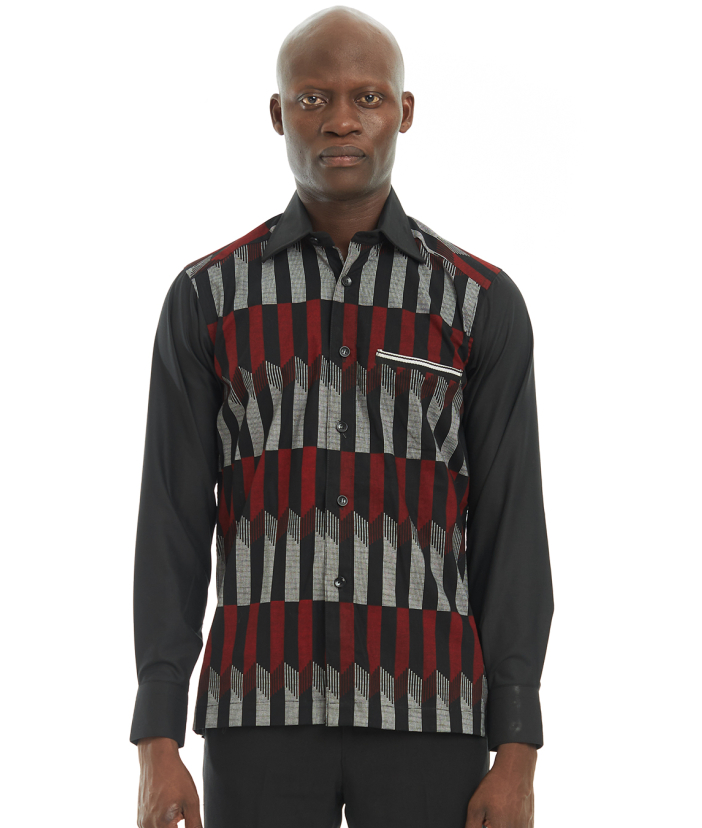 Black with African print mens long sleeve shirt