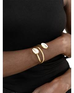 2 Cowrie Shell Coiled Brass Adjustable Bracelet