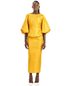 Yellow brocade skirt set 