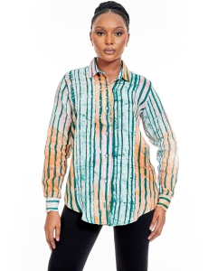 Green-Mix Striped Chiffon Shirt