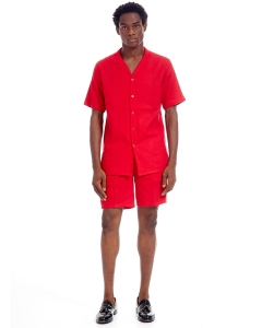RED LINEN SHORT SET