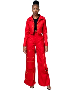 Red Cotton pants set